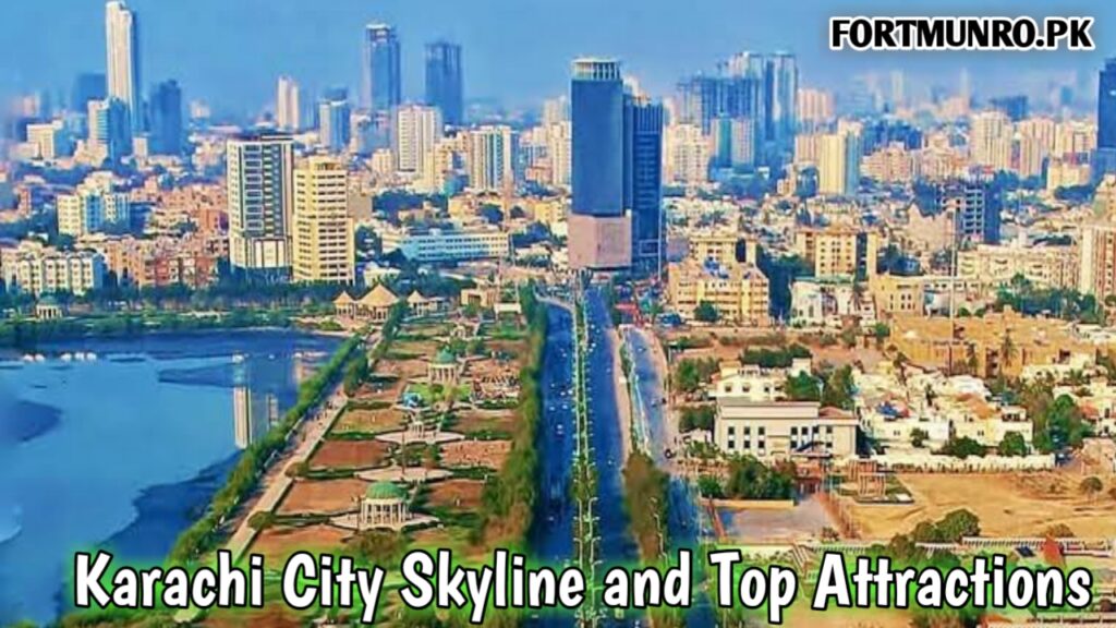 Karachi city skyline with famous attractions in Sindh Pakistan