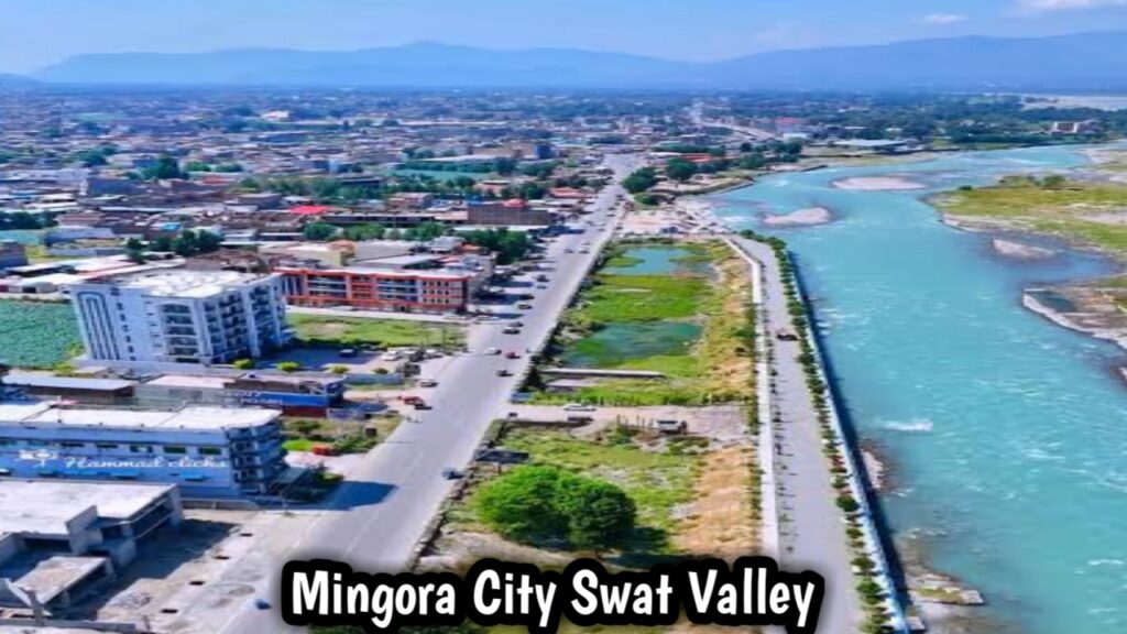 Mingora main city view with markets and Swat Valley backdrop