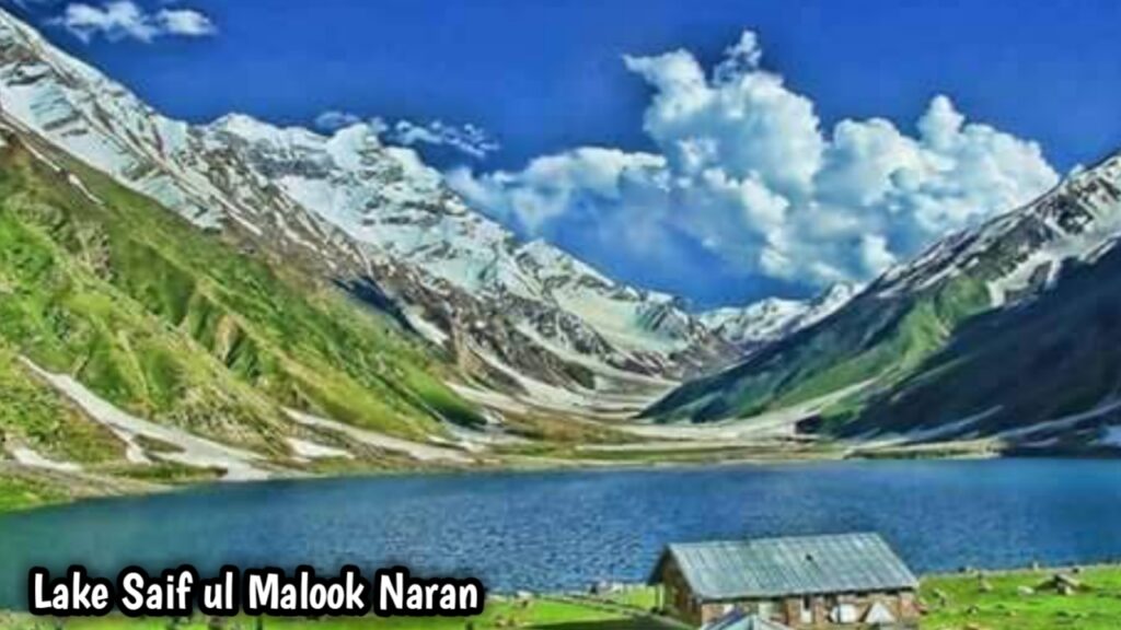 Lake Saif ul Malook with turquoise water and snow-covered mountains