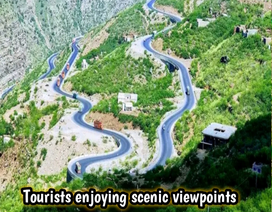 Tourists enjoying scenic viewpoints and cool weather at Fort Munro hill station in Pakistan