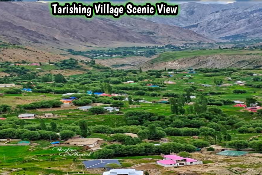 Tarishing Village scenic view with green valley and mountains