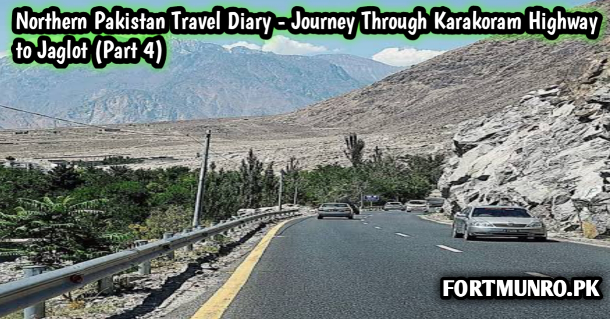 Karakoram Highway road trip view near Jaglot with mountains and Nanga Parbat scenery