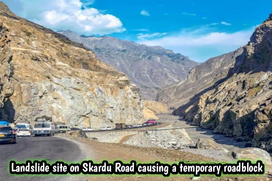 Landslide site on Skardu Road causing a temporary roadblock