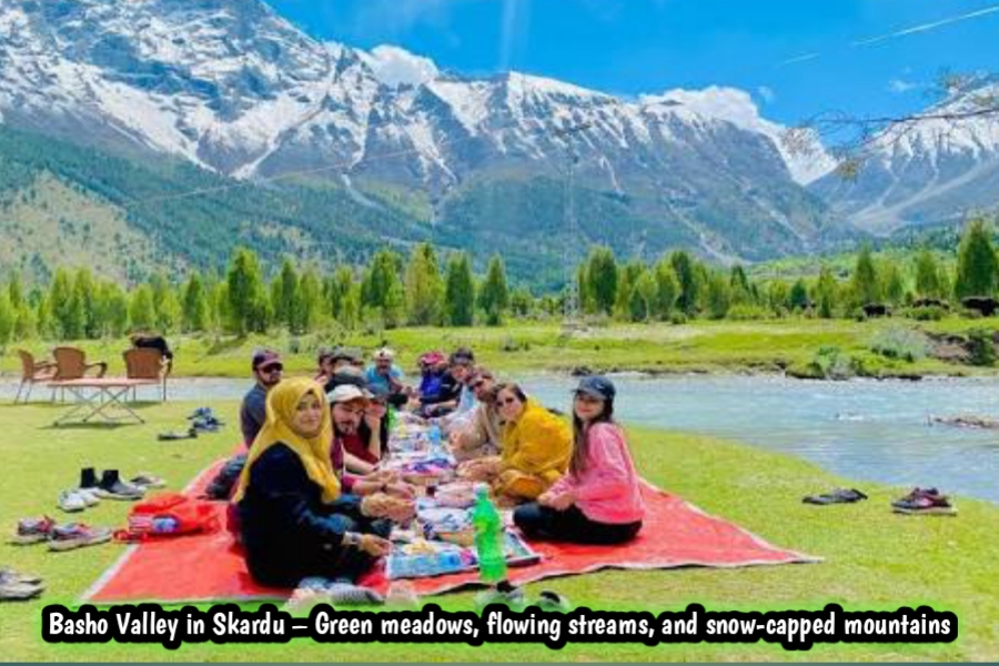 Basho Valley in Skardu – Green meadows, flowing streams, and snow-capped mountains
