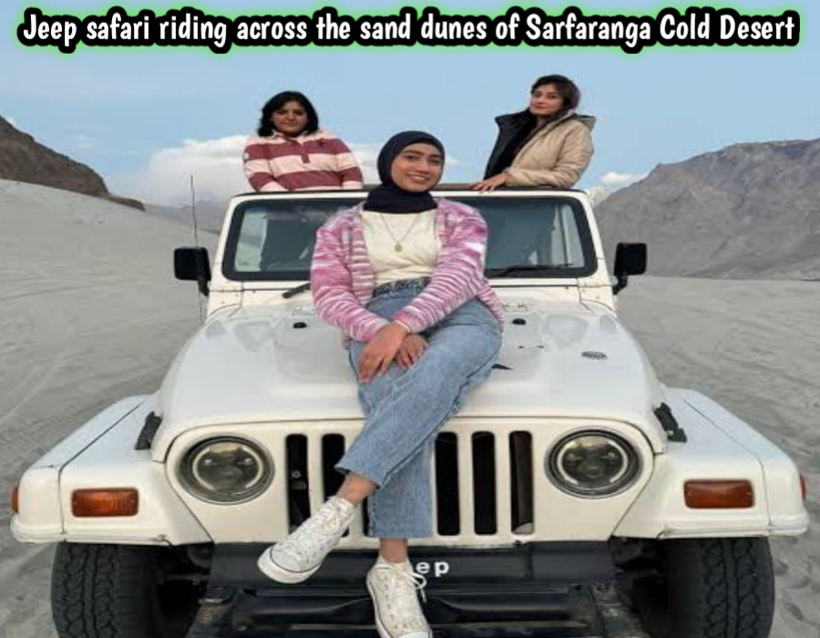 Jeep safari riding across the sand dunes of Sarfaranga Cold Desert