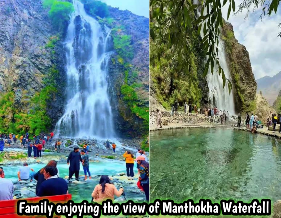 Family enjoying the view of Manthokha Waterfall