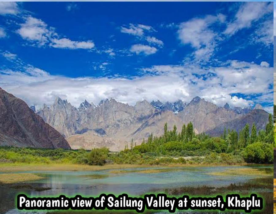 Panoramic view of Sailung Valley at sunset, Khaplu