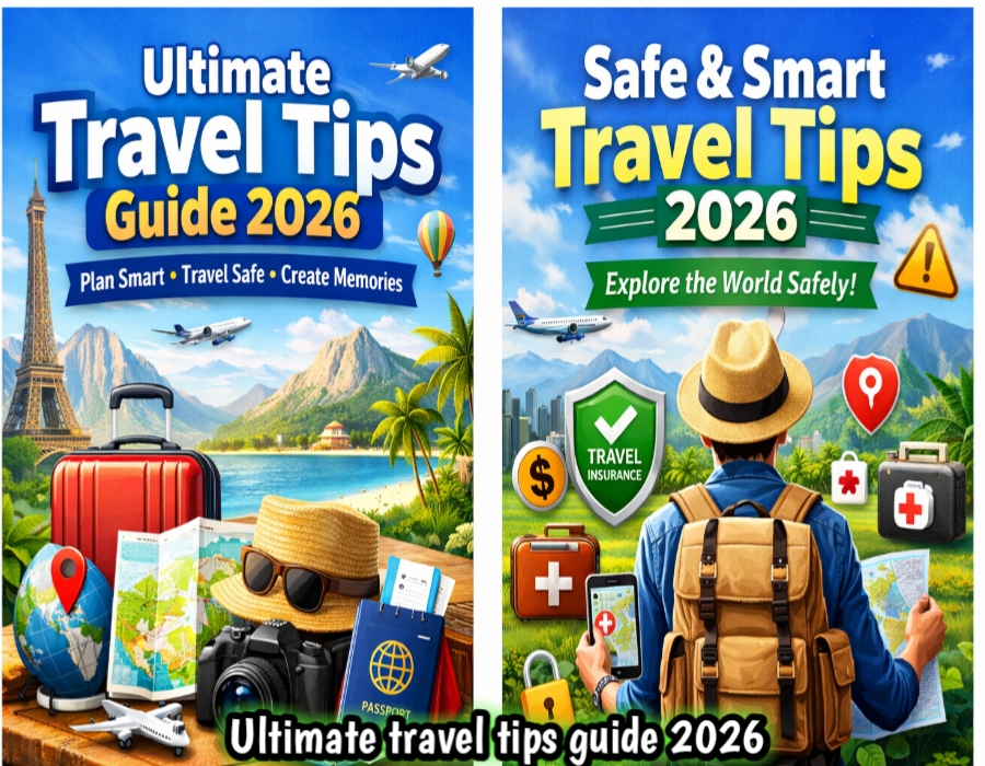 Ultimate travel tips guide 2026 featured image with suitcase, passport, camera and world travel concept