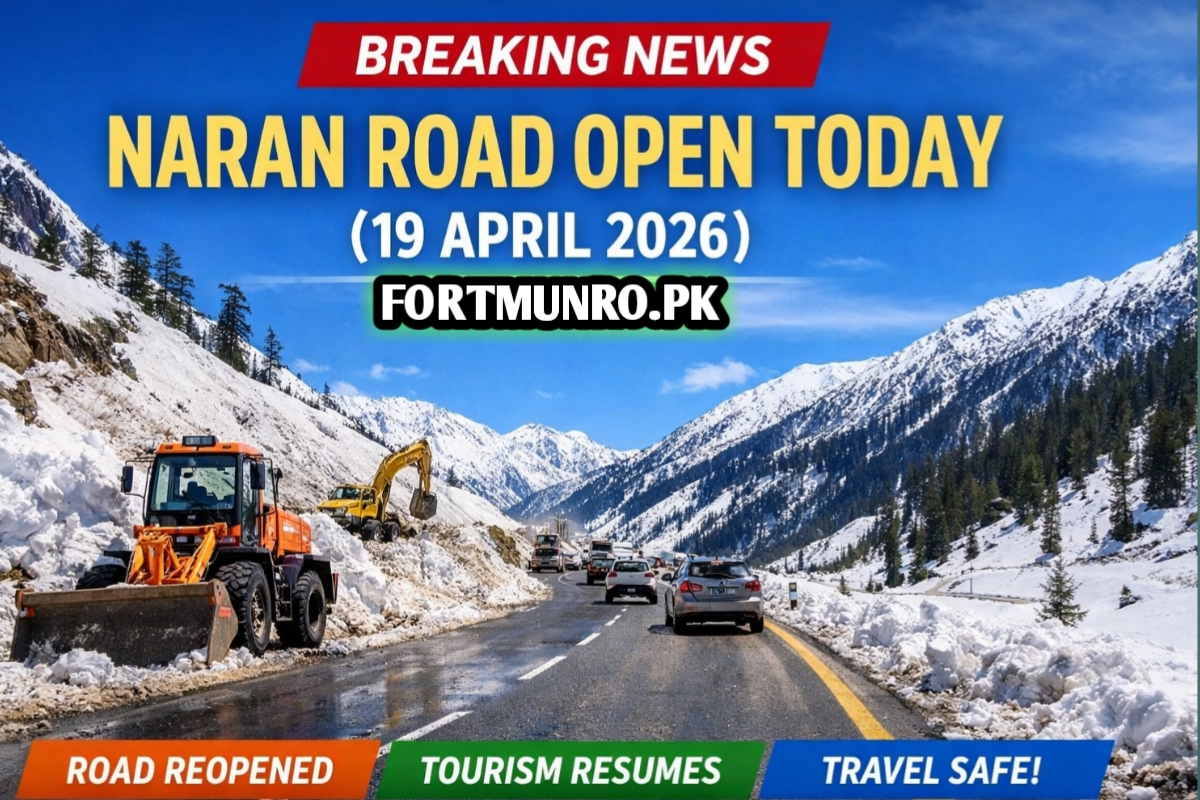 Naran road open today 19 April 2026 with snow cleared machinery and vehicles moving in Kaghan Valley Pakistan