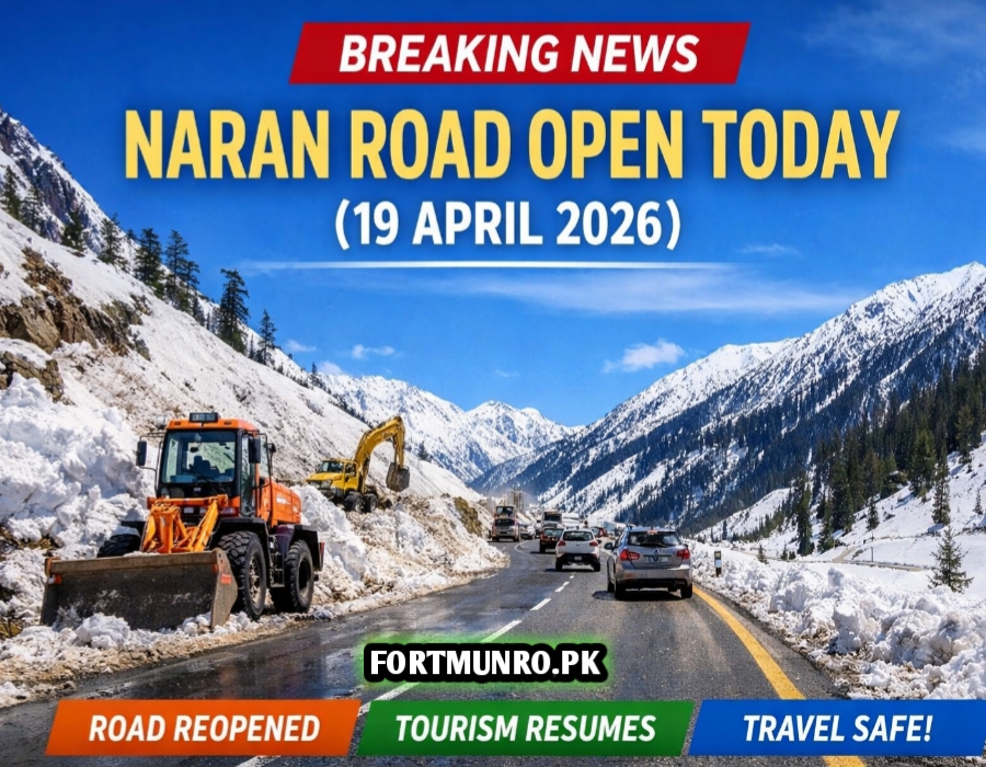 Tourist vehicles traveling on Naran road after reopening surrounded by snow covered mountains Pakistan