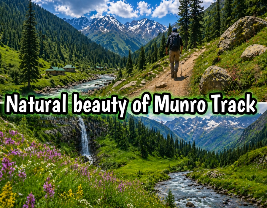 Dense forest waterfalls and green meadows on Munro Track Pakistan
