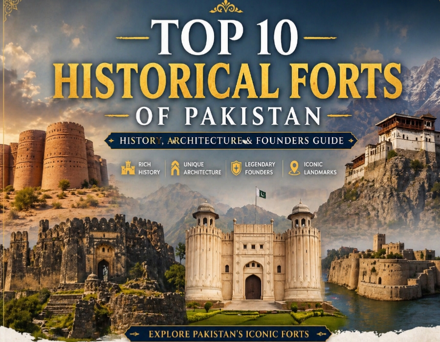 Top 10 historical forts of Pakistan featuring Lahore Fort, Rohtas Fort and Derawar Fort scenic view