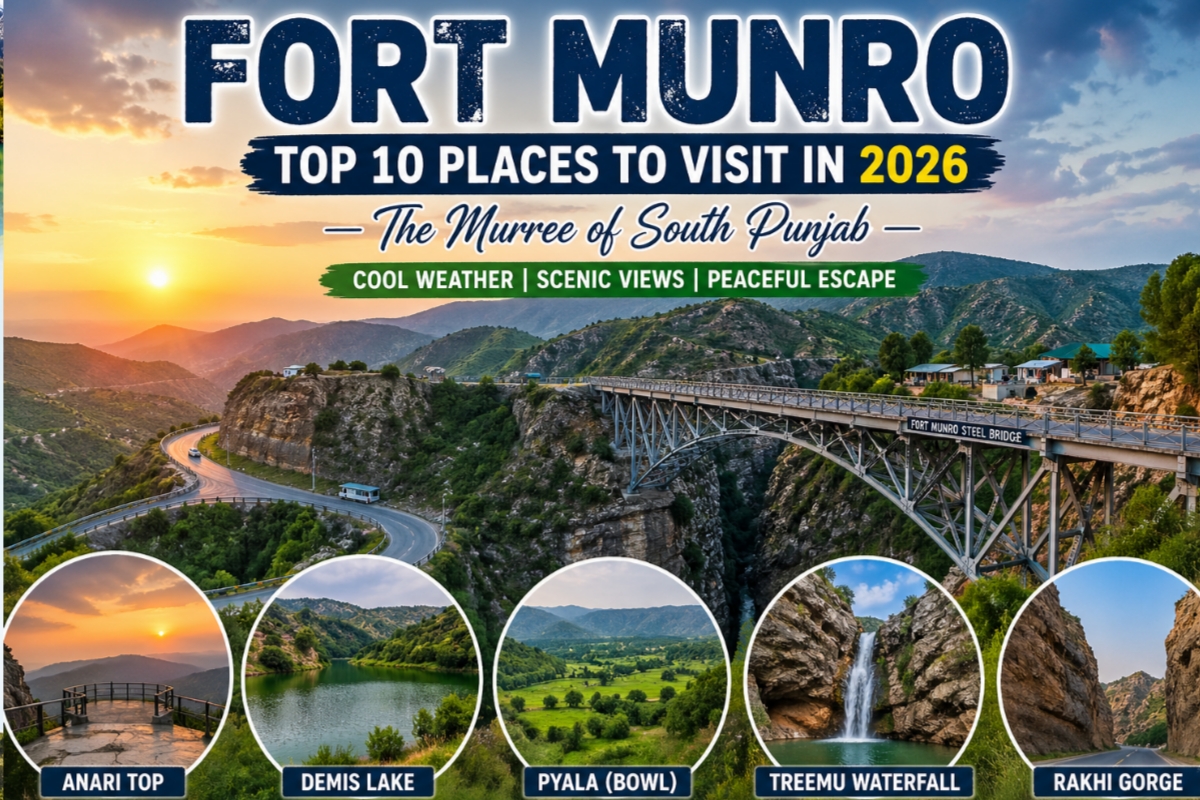 Fort Munro top places to visit 2026 scenic view of mountains steel bridge and hill station landscape South Punjab Pakistan