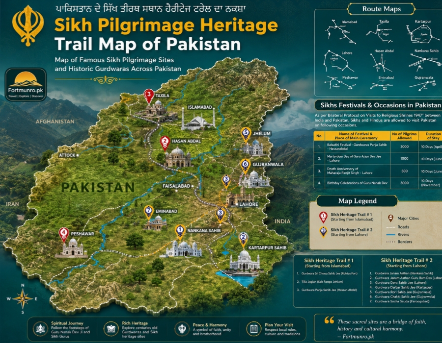 Pakistan Sikh Gurdwara location map showing Kartarpur Sahib Nankana Sahib Lahore and Hasan Abdal