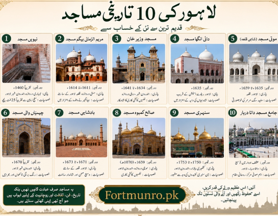 10 Historic Mosques of Lahore — A timeless journey through faith, Mughal architecture, and cultural heritage.