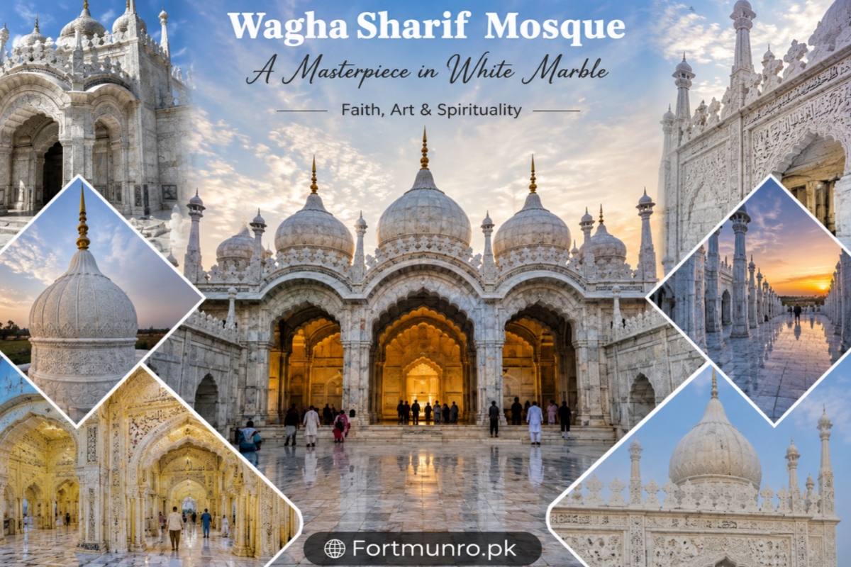 Wagha Sharif Mosque Gujrat white marble Islamic architecture in Punjab Pakistan