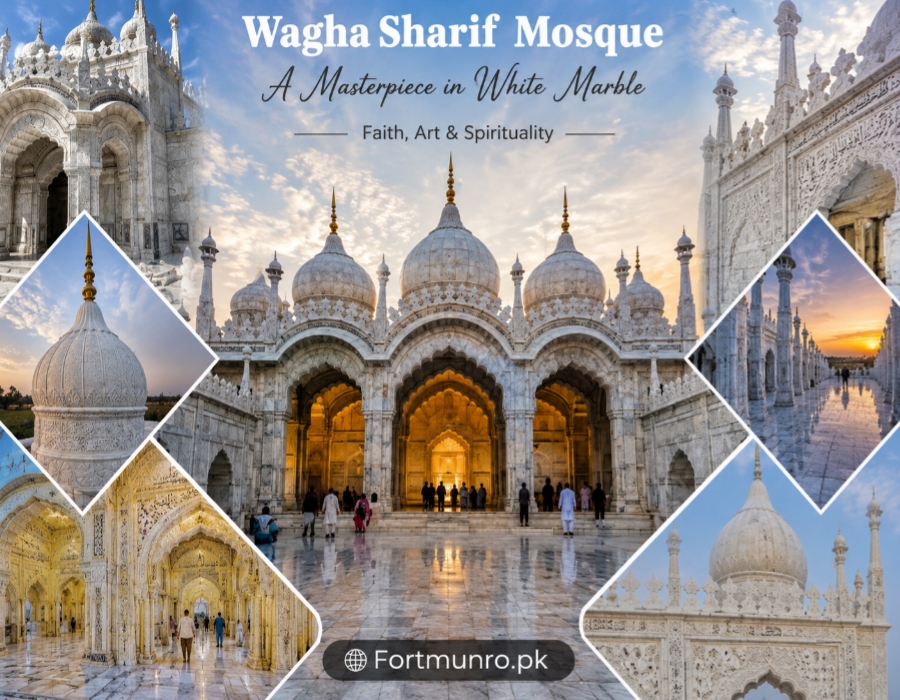 Wagha Sharif Mosque Gujrat white marble Islamic architecture in Punjab Pakistan