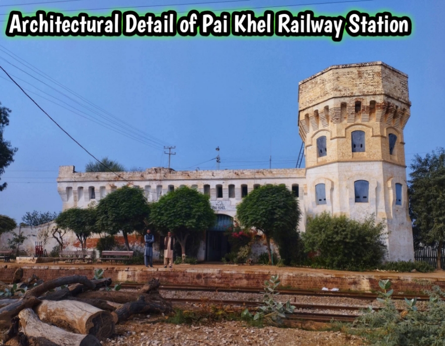 Close-up architectural details of Pai Khel Railway Station walls and gates