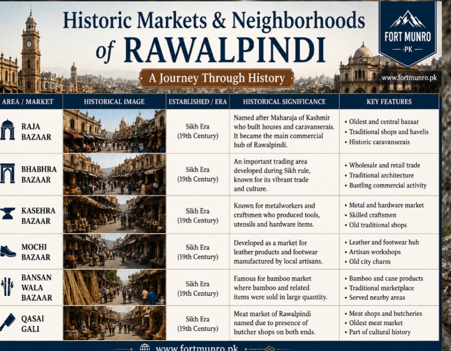 Historic landmarks and markets of Rawalpindi presented in a heritage overview