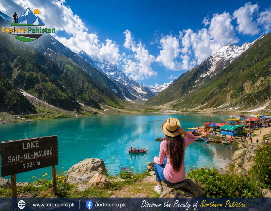Beautiful Lake Saif-ul-Malook surrounded by snow-capped mountains in Naran Valley