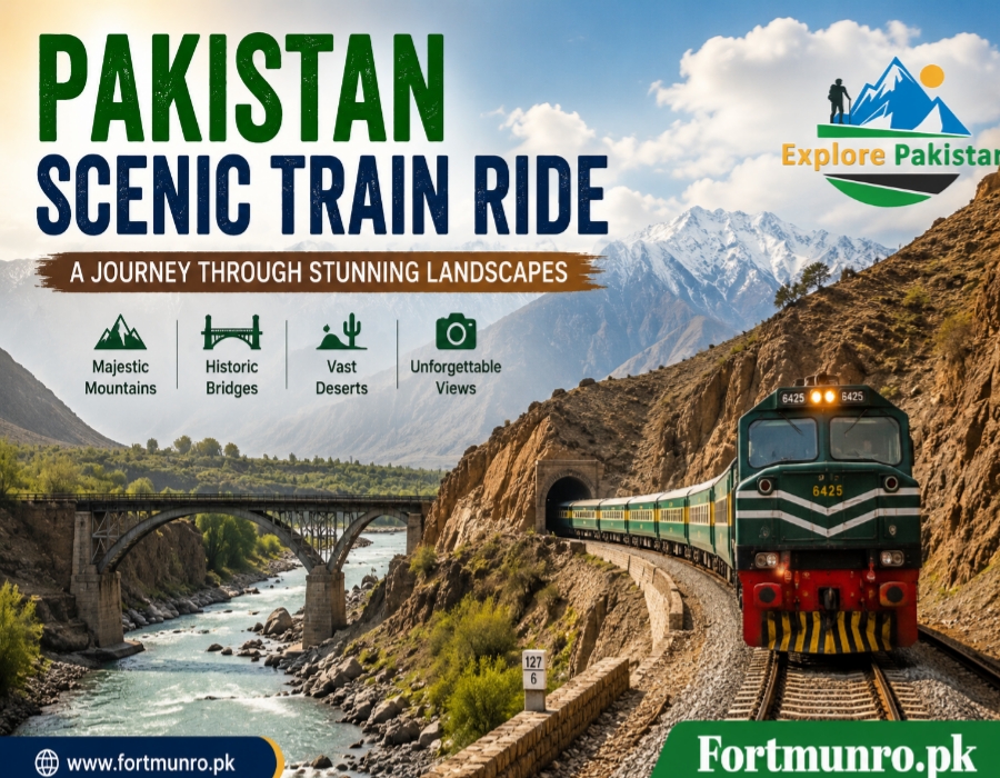 Pakistan scenic train ride passing through mountains, deserts, bridges, and breathtaking landscapes