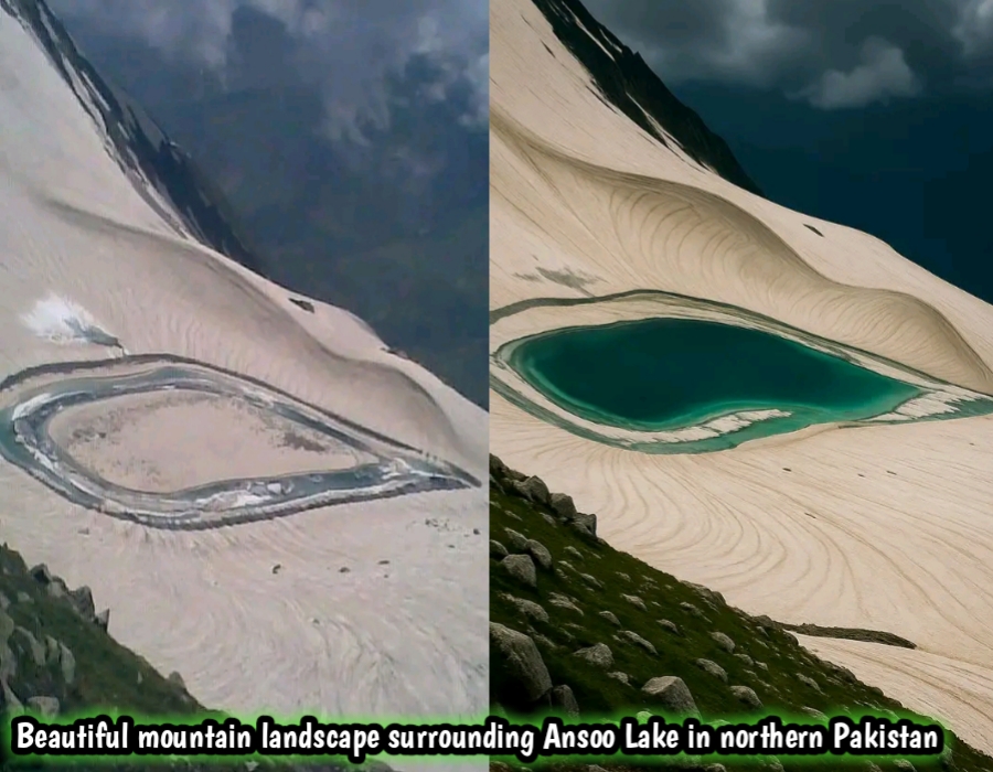 Beautiful mountain landscape surrounding Ansoo Lake in northern Pakistan