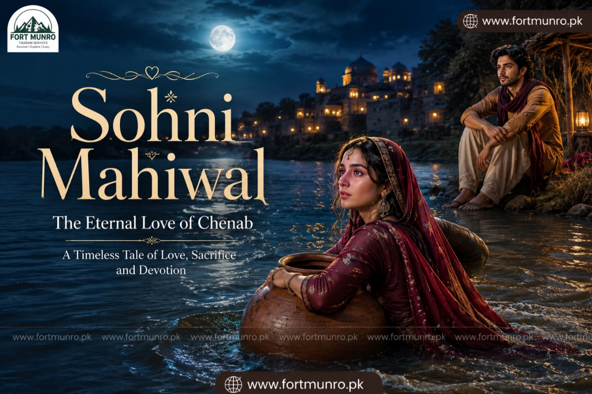 Sohni crossing Chenab River with clay pot at night