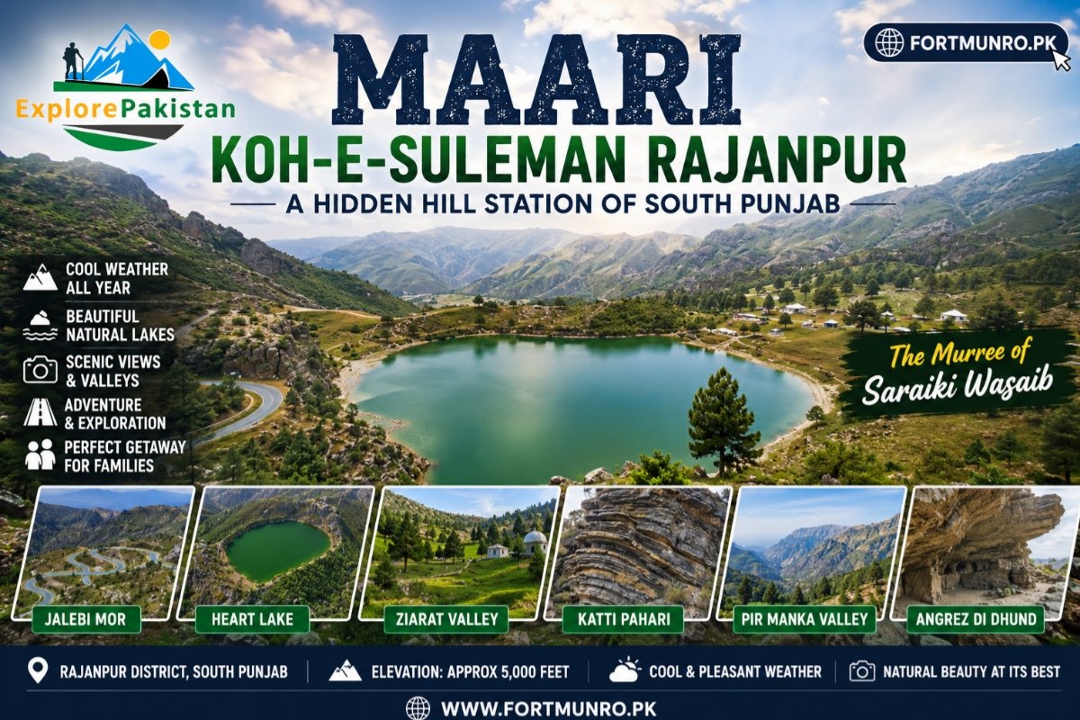 Scenic view of Maari Koh-e-Suleman Rajanpur featuring mountains, Heart Lake, valleys, and natural landscapes in South Punjab.