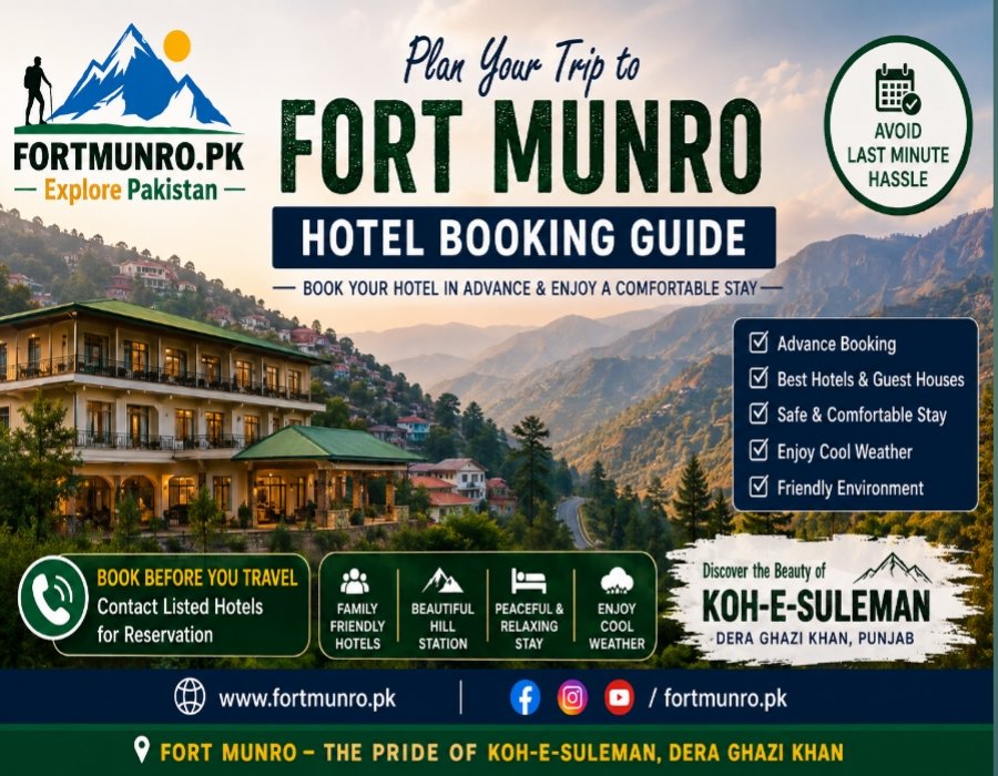 Fort Munro hotels and guest houses with scenic mountain views in Dera Ghazi Khan, Punjab, Pakistan.