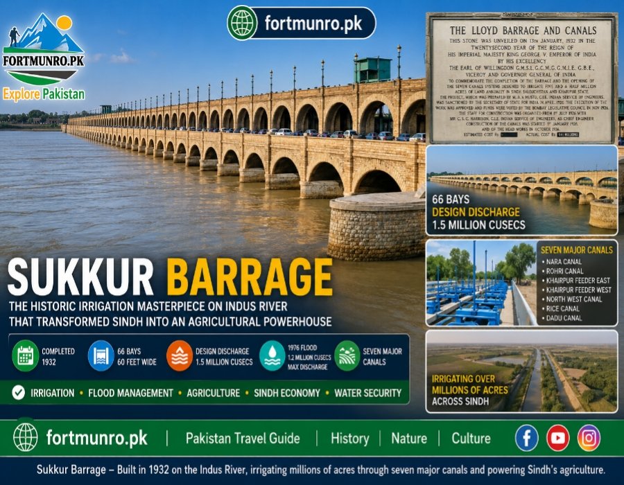 Sukkur Barrage on the Indus River near Sukkur and Rohri in Sindh Pakistan